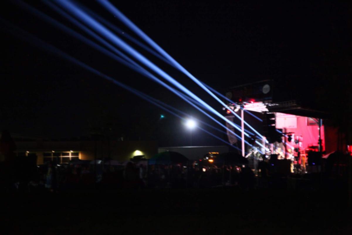 band shell lite up at night