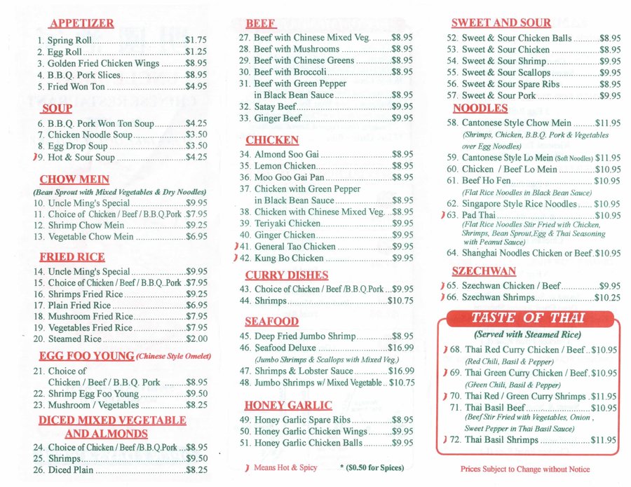 Menu — Ming's