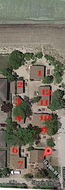 aerial view of cottages with numbers